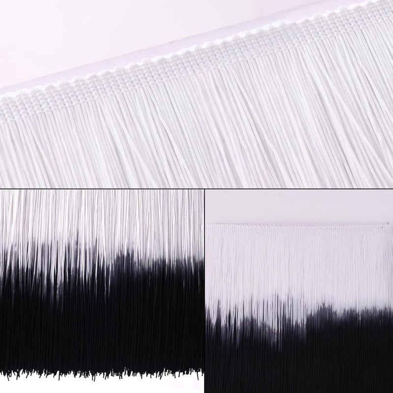 DHFLYDH Fringe Trim Tassel Trim Gradient Color 2.5 Yards 7.9 Inch Wide for Dresses, Bags, DIY, Home Decor, Crafts (Black+White) - Image 4
